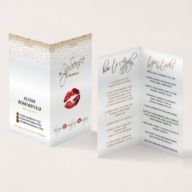 Red and Gold Lip Instructions Business Card (Inside and Outside)