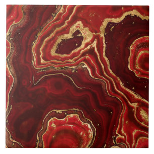 Red and gold Liquid Marble Abstract Ceramic Tile