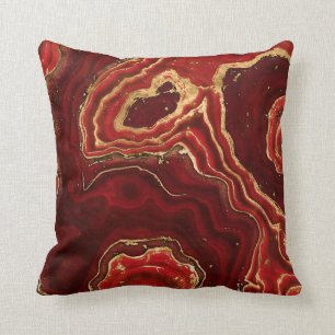 Red and gold Liquid Marble Abstract Cushion