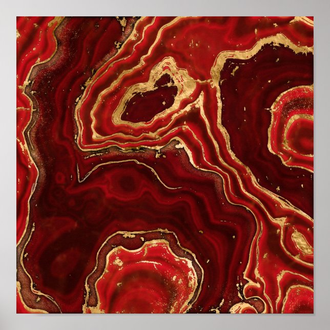 Red and gold Liquid Marble Abstract Poster (Front)