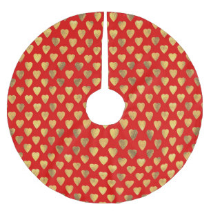 Red and Gold Love Heart Pattern  Brushed Polyester Tree Skirt
