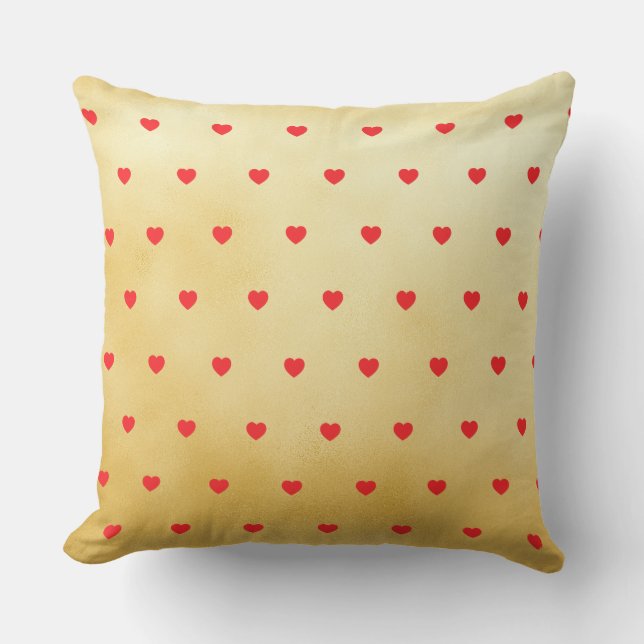 Red and Gold Love Heart Pattern Cushion (Front)