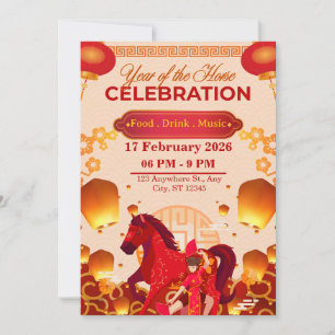 Red and Gold Lunar New Year 2026 Year of the Horse Invitation