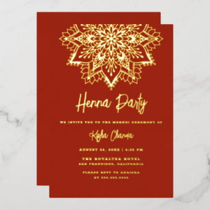 Red and Gold Mandala Henna Party Mehndi Real Gold