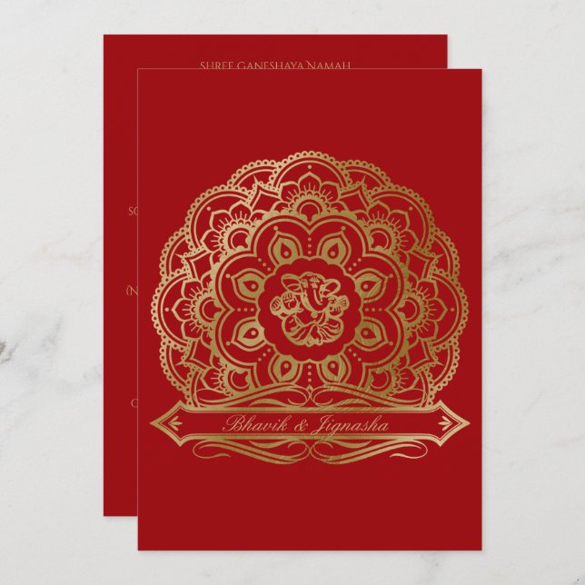 Red and Gold Mandala Indian Wedding Invitation (Front/Back)