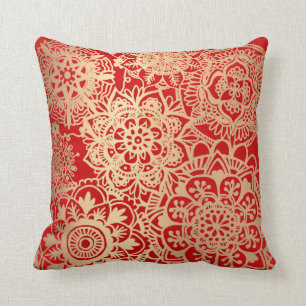 Red and Gold Mandala Pattern Cushion