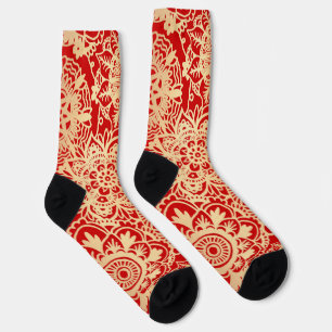 Red and Gold Mandala Pattern Socks