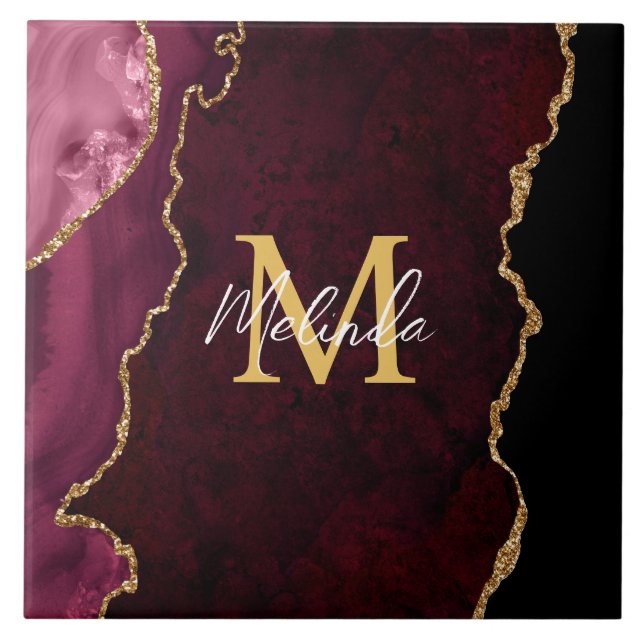 Red and Gold Marble Agate Ceramic Tile (Front)