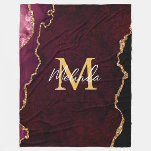 Red and Gold Marble Agate Fleece Blanket