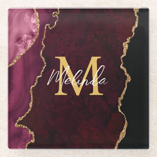 Red and Gold Marble Agate Glass Coaster (Front)