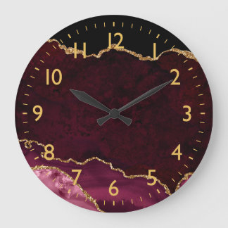 Red and Gold Marble Agate Large Clock