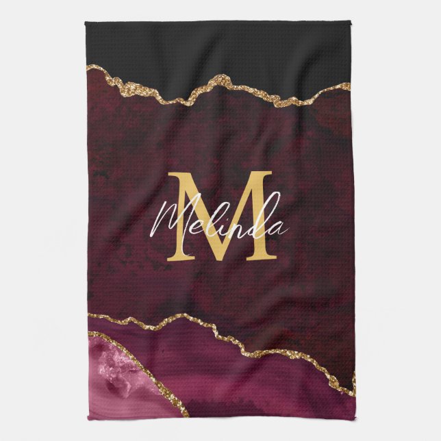 Red and Gold Marble Agate Tea Towel (Vertical)