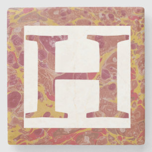 Red and Gold Marbled Monogrammed H Stone Coaster