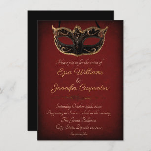 Red and Gold Masquerade Wedding Invitation