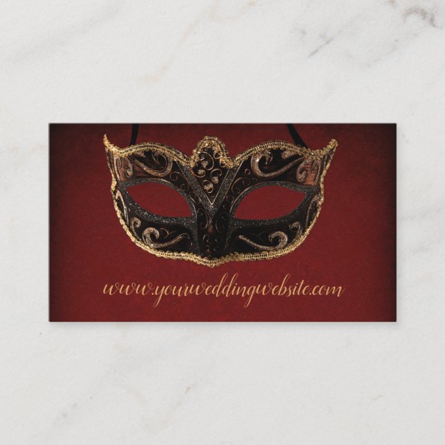 Red and Gold Masquerade Wedding Website Enclosure Card (Front)