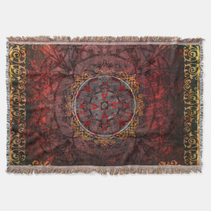 Red and Gold Mediaeval Tapestry Throw Blanket