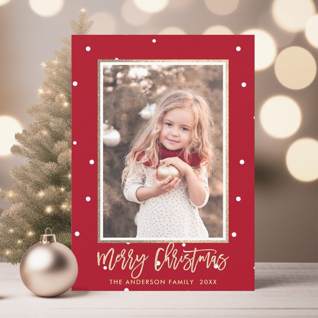 Red and Gold Merry Christmas Photo Holiday Card (Creator Uploaded)