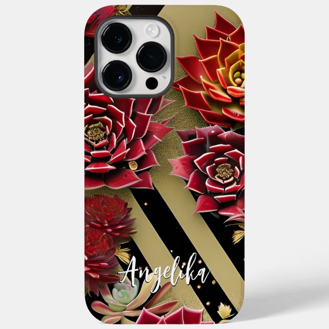 Red and Gold Minimalist Abstract Floral Case-Mate iPhone Case (Back)