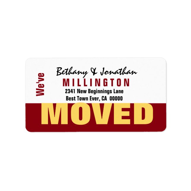 Red and Gold Modern Simple We've Moved V04 Label (Front)