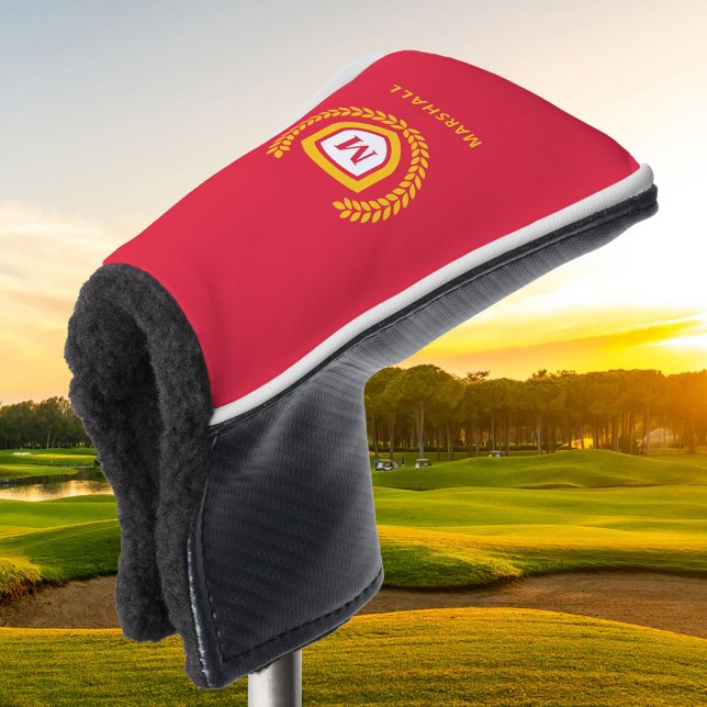 Red and Gold Monogram Logo Crest Golf Head Cover (Creator Uploaded)