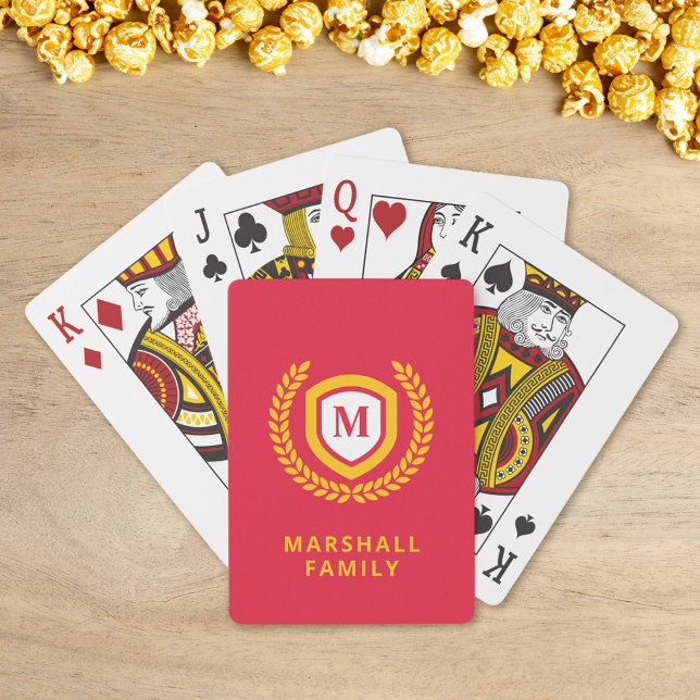 Red and Gold Monogram Logo Crest Playing Cards (Creator Uploaded)