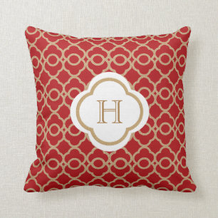 Red and Gold Moroccan Monogram Cushion