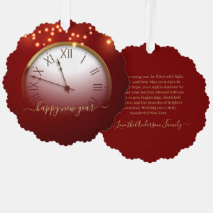 Red and Gold New Year’s Card with Midnight Clock