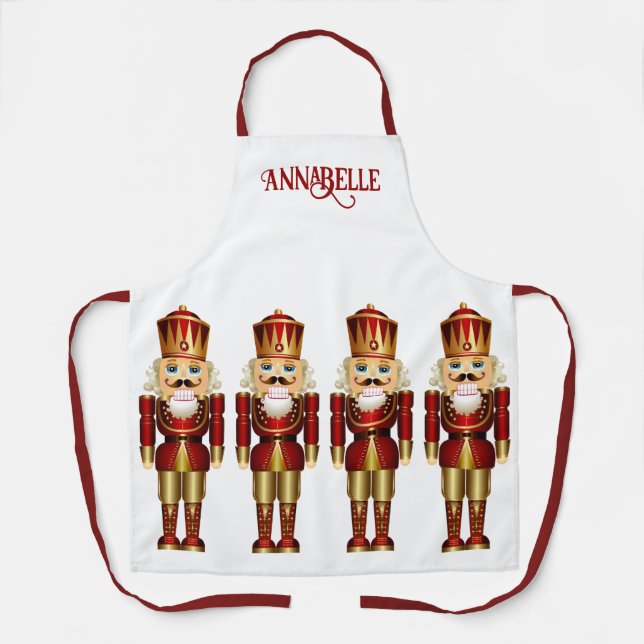 Red and Gold Nutcrackers Personalise Apron (Front)