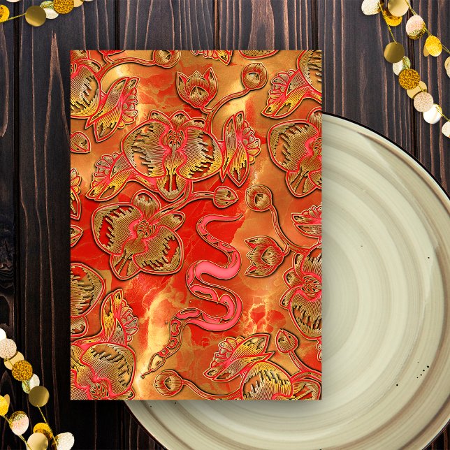 Red and Gold Orchid Chinese New Year Holiday Card (Creator Uploaded)