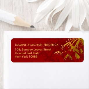 Red And Gold Oriental Bamboo Leaves ReturnAddress Return Address Label