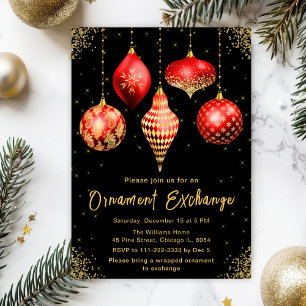 Red and Gold Ornament Exchange Party Invitation