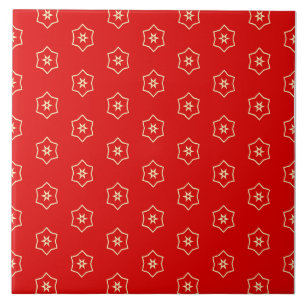 Red and Gold Ornamental Design Ceramic Tile