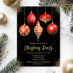 Red and Gold Ornaments Christmas Party Invitation