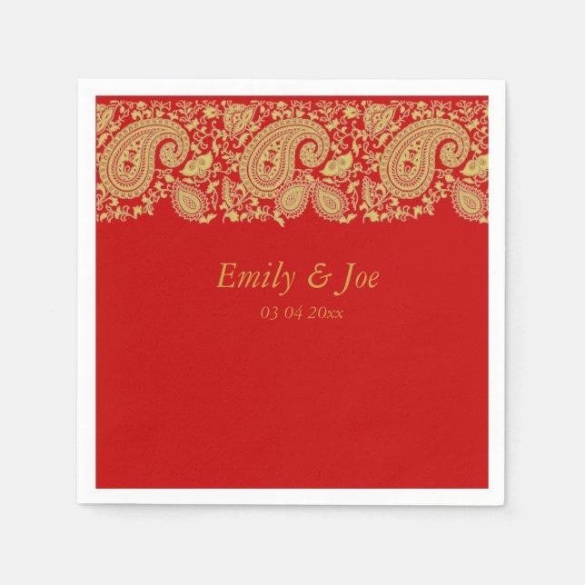 Red and Gold  paisley lace wedding Napkin (Front)