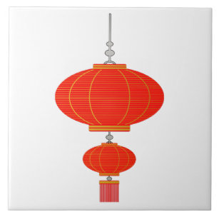 Red and gold paper lantern  ceramic tile