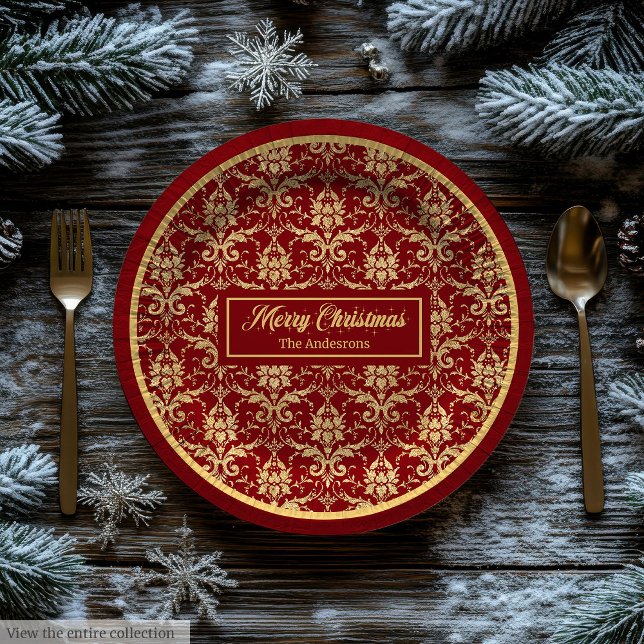 Red and Gold Paper Plates Personalised Holiday (Red and Gold Paper Plates Personalized Holiday Gift)