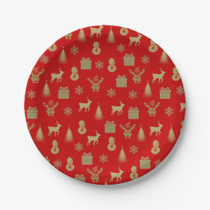 Red and gold pattern christmas paper plate