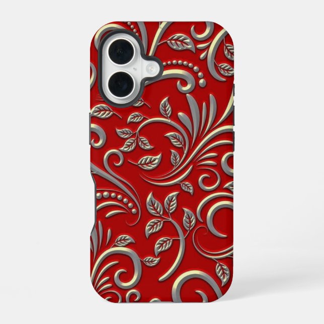 Red and gold pattern  iPhone 16 case (Back)