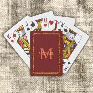 Red and Gold Personalized Monogram and Name Playing Cards