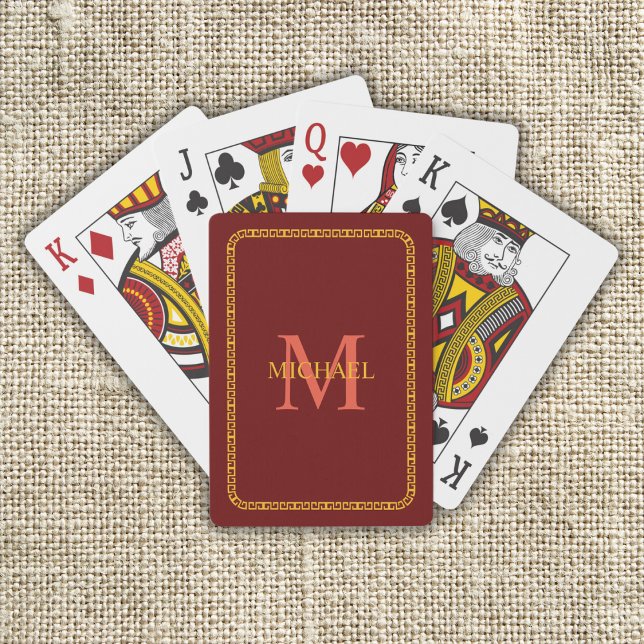 Red and Gold Personalized Monogram and Name Playing Cards (Red and Gold Personalized Monogram and Name Poker Cards)