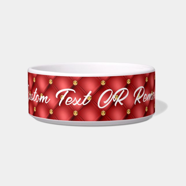 Red and Gold Pet Bowl with Custom Text (Front)