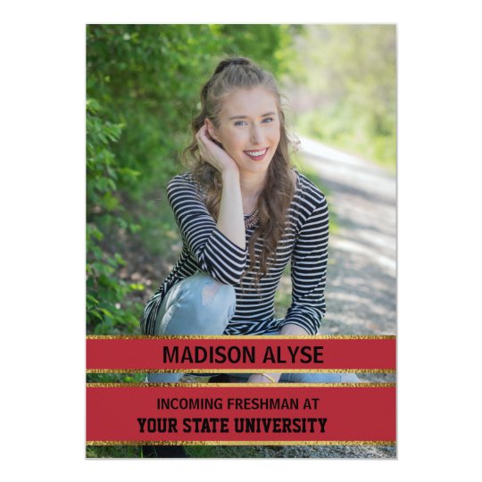 Red and Gold Photo Trunk Party Card