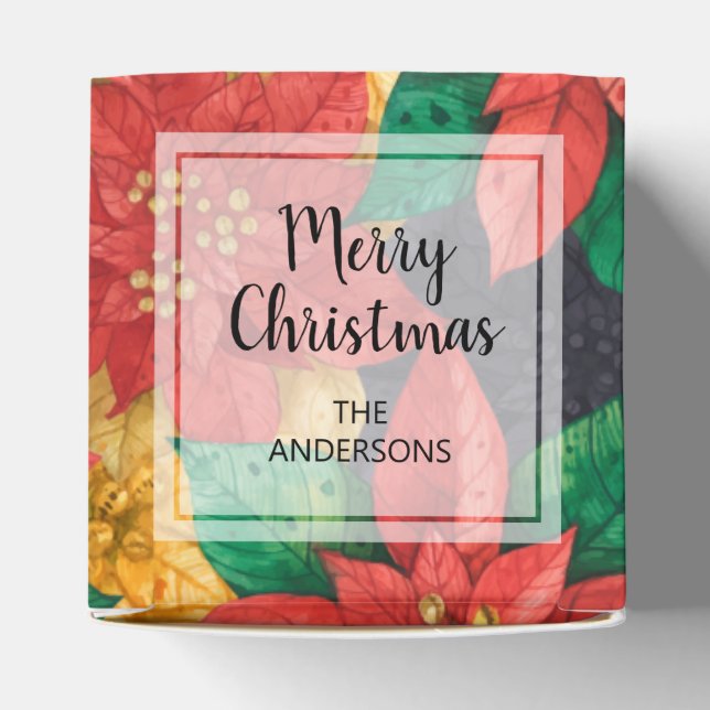Red and Gold Poinsettias Christmas Holiday Favour Box (Top)
