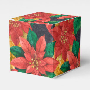 Red and Gold Poinsettias Christmas Holiday Favour Box