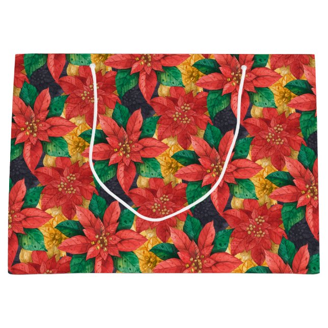 Red and Gold Poinsettias Christmas Large Gift Bag (Front)