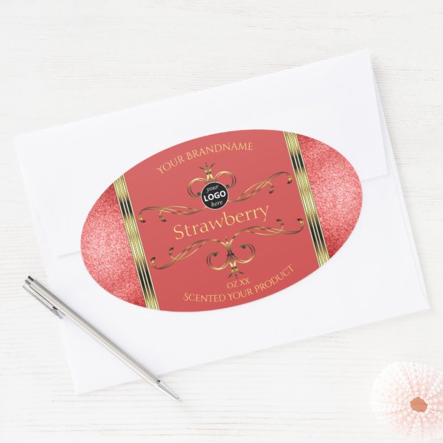 Red and Gold Product Labels Glitter Borders Logo (Envelope)