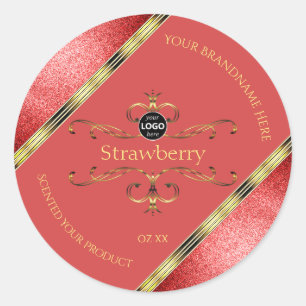 Red and Gold Product Labels Glitter Borders Logo