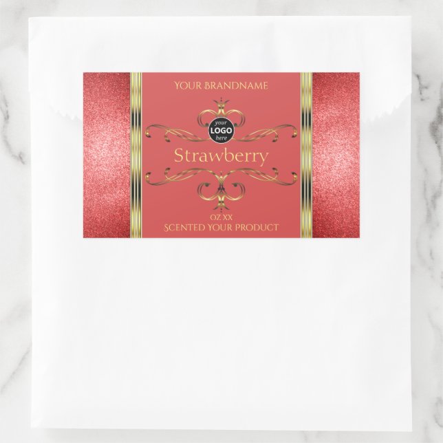 Red and Gold Product Labels Glitter Borders Logo (Bag)