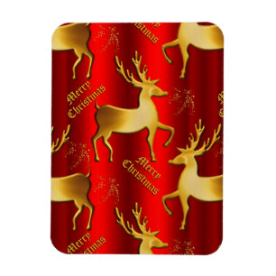Red and Gold Reindeer Merry Christmas Magnet