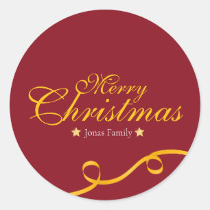 Red and Gold Ribbon Christmas Classic Round Sticker